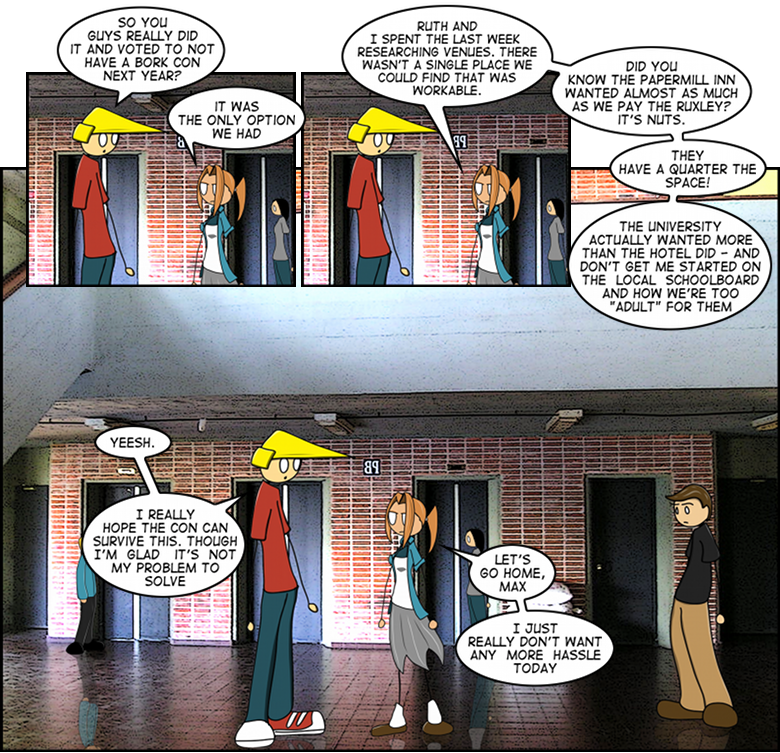 Max is there to pick up Veronica. I didn't explain it in dialog just because this comic was pretty wordy to start with already